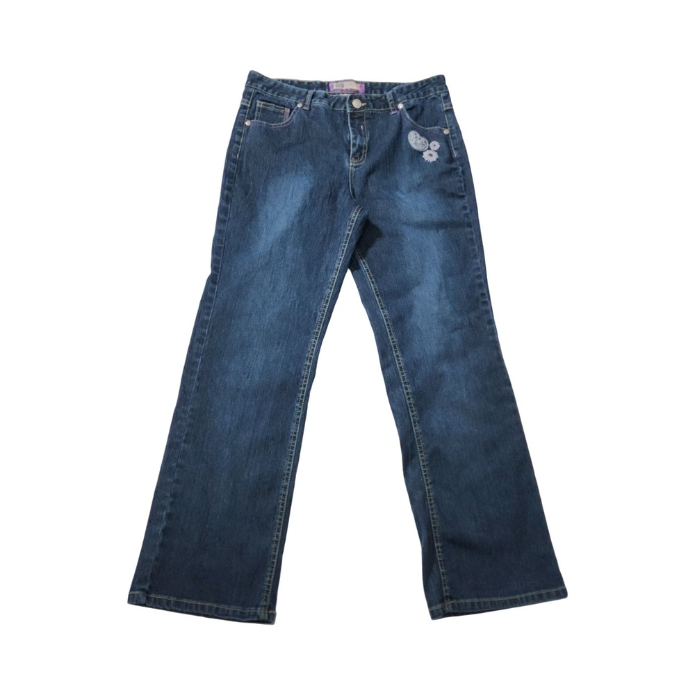 Faded Glory Girls Plus 14-1/2 Stretch Jeans Dark Wash Embroidered‎ Heart Floral